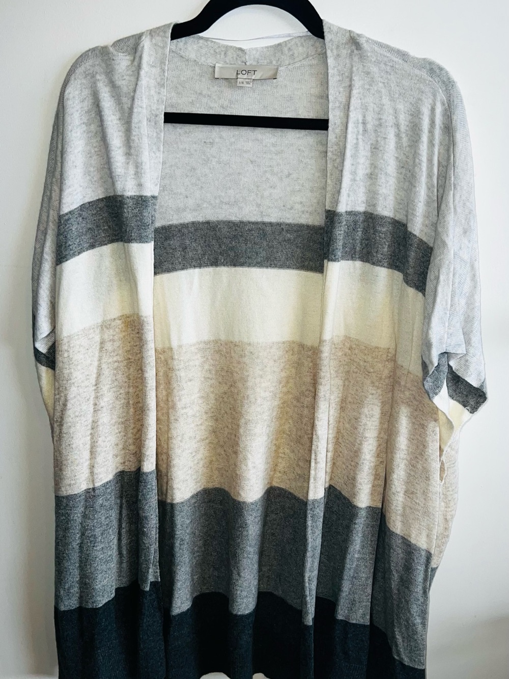 LOFT Women's Striped Open Cardigan - Gray, Cream, Tan